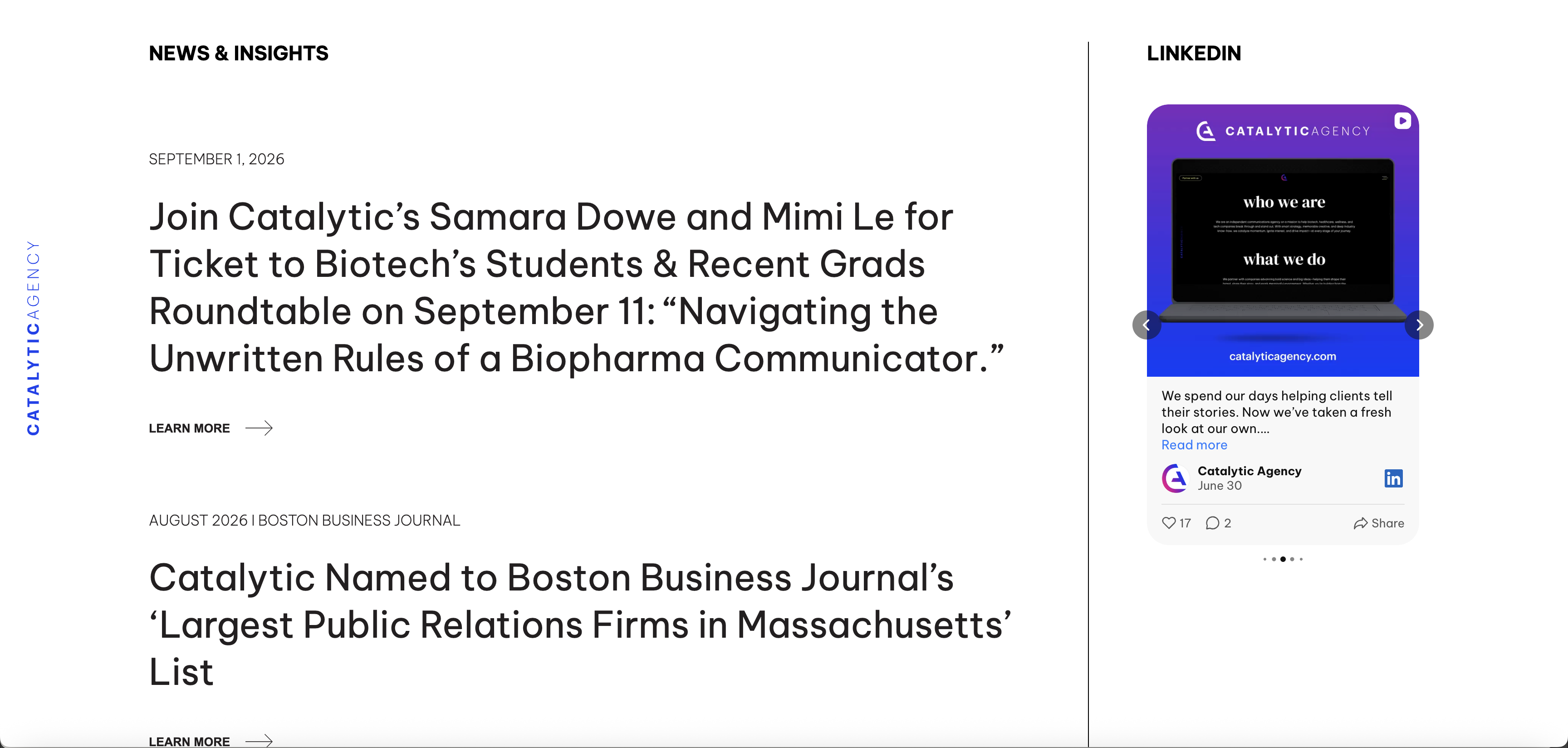 Catalytic News & Insights page on tablet